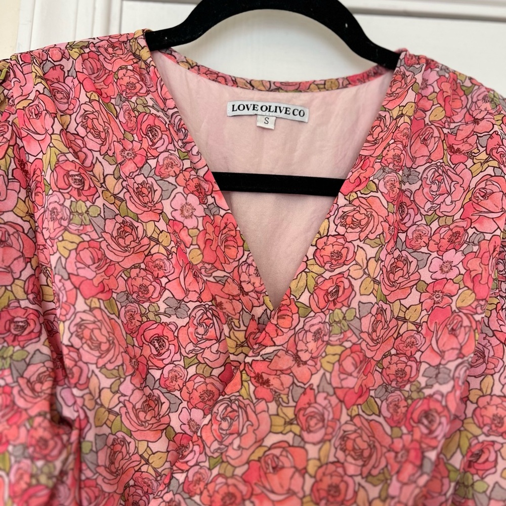 Pink Floral Long Sleeve Dress